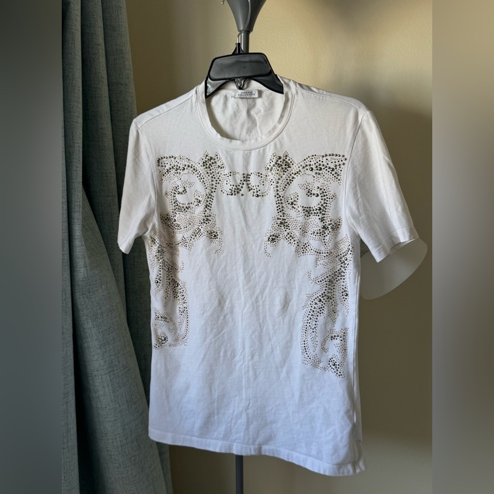 Versace White Short Sleeve Tee with Silver Accents